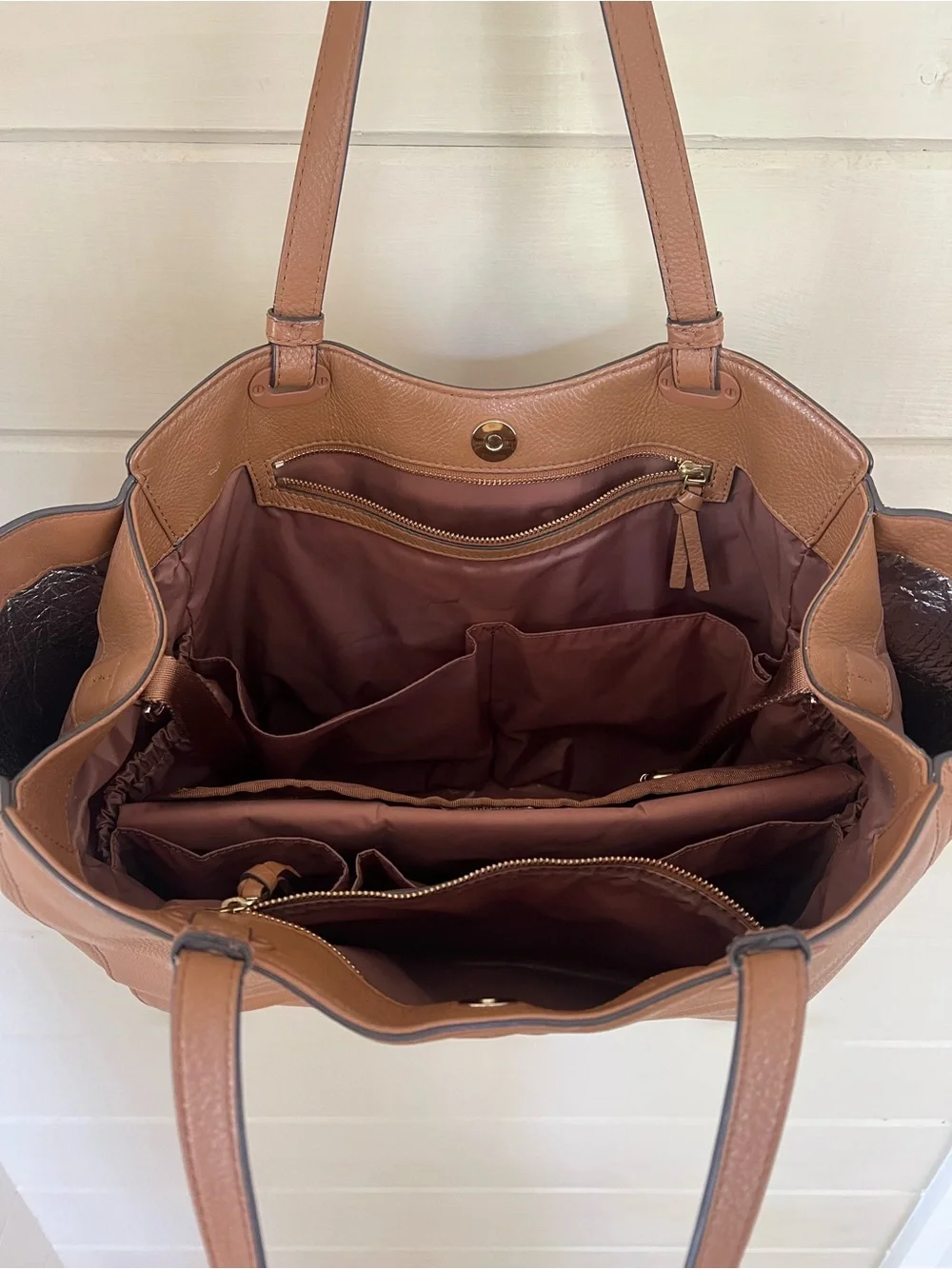 Tory Burch Brown Leather Diaper Bag with Changing Pad
